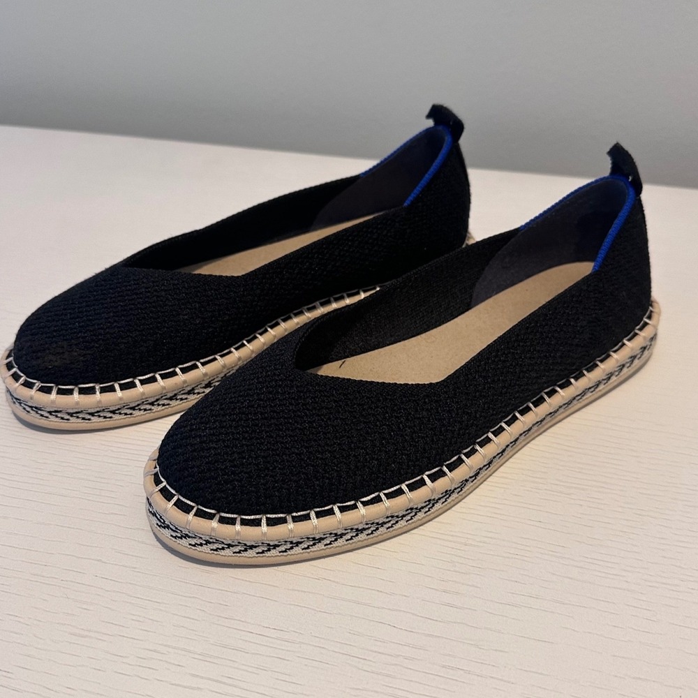 Rothys The Espadrille Black Solid Knit Slip On Flats Women Size 7